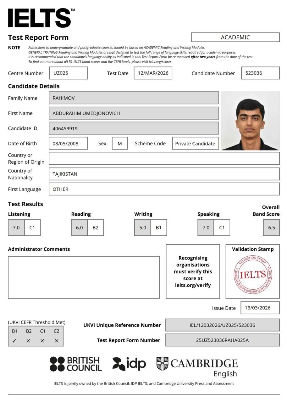IELTS — ABDURAHIM RAHIMOV